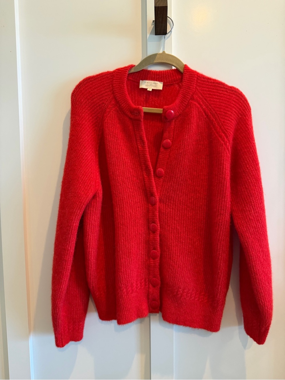 Sezane Red Button-Front Women's Sweater Cardigan